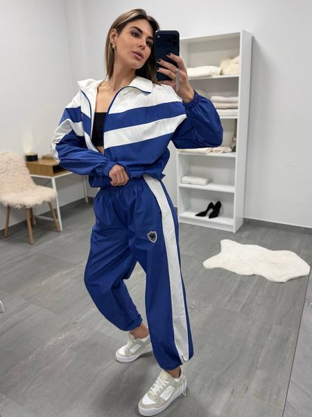 Жіночий костюм з плащівки в стилі oversize, Синій 50/54 бф-1845/5 фото