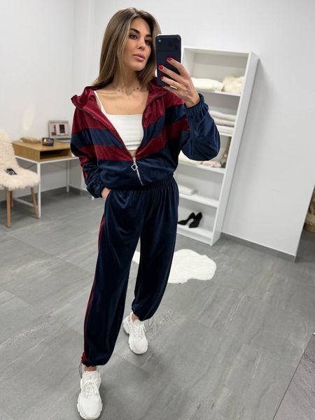 Женский велюровый костюм с затяжками в стиле oversize, Темно-синий 52/54 бф-1930/6 фото