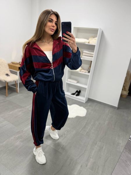 Женский велюровый костюм с затяжками в стиле oversize, Темно-синий 52/54 бф-1930/6 фото